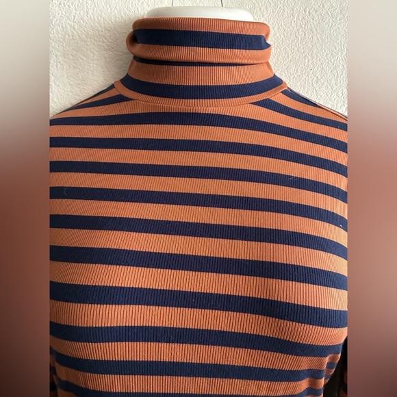 Yumi Day Striped Navy and Rust/Brown Turtleneck Top XL - Picture 6 of 12